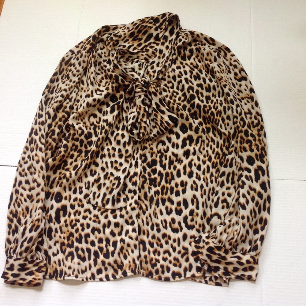Leopard Print Secretary Blouse Bow Tie JC Penny